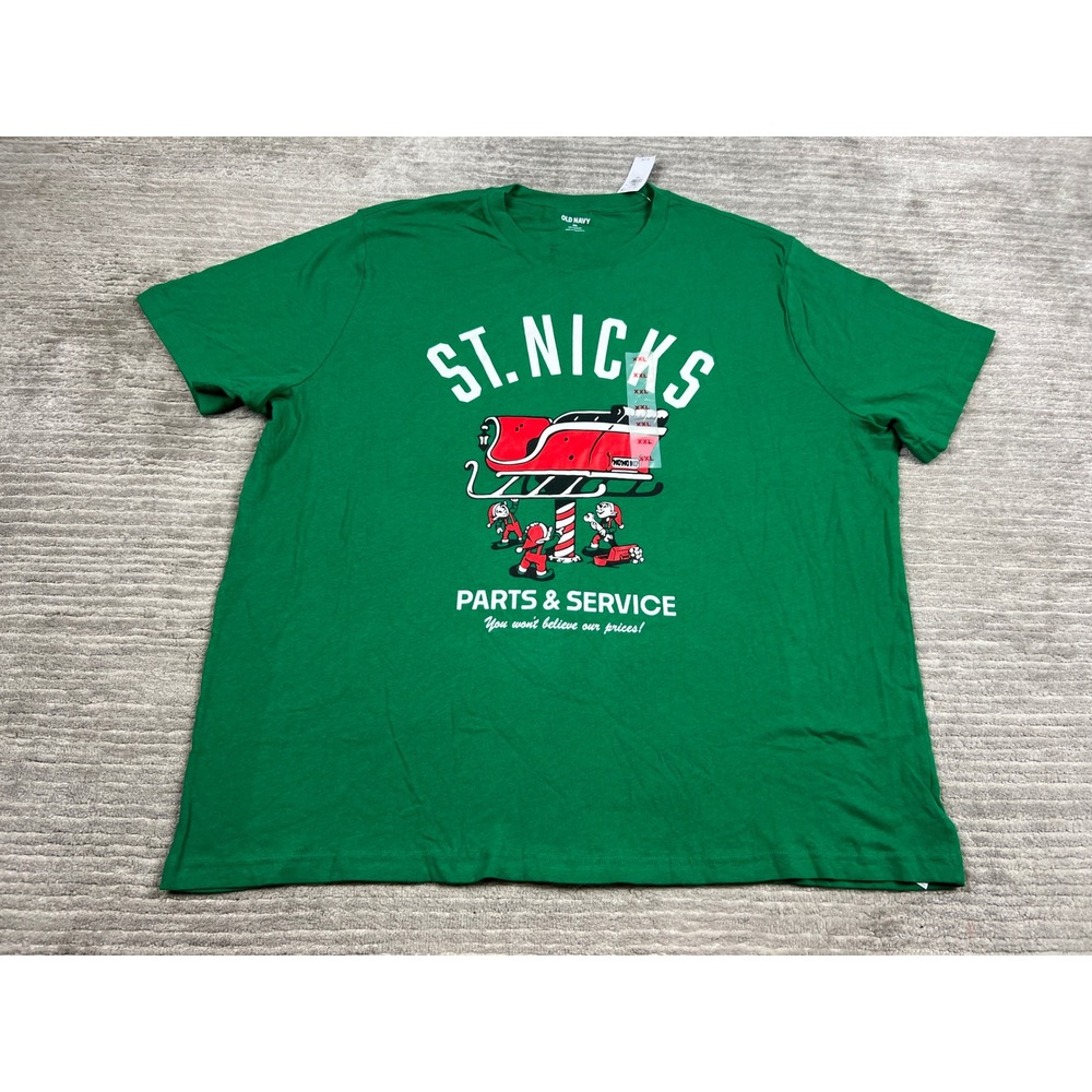 Old Navy T-Shirt Mens XXL Green St Nicks Parts & Service Graphic Holiday Tee NEW
